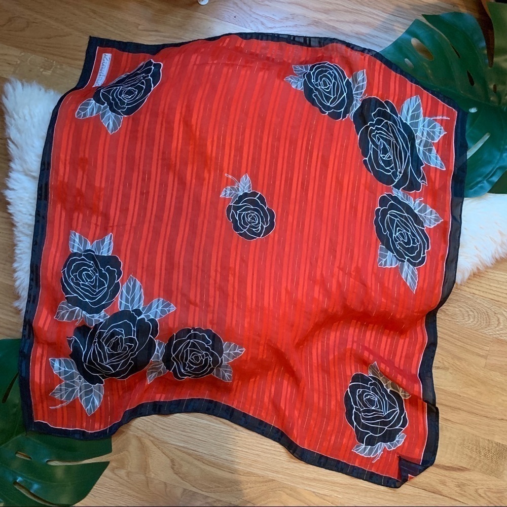 Sunkyung Vintage Red Rose Floral Striped Scarf